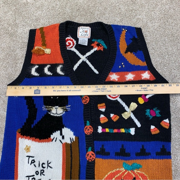Vintage Spice Of Life Halloween Vest Woman's L Black Cat Candy Pumpkin - Picture 9 of 10